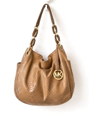 Michael Kors - Python-Embossed Leather Hobo Shoulder Bag - Gold Hardware